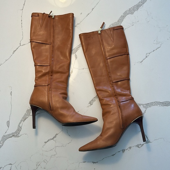 Ralph Lauren Vallerie Camel Leather Pointy Toe Boot - Picture 3 of 8